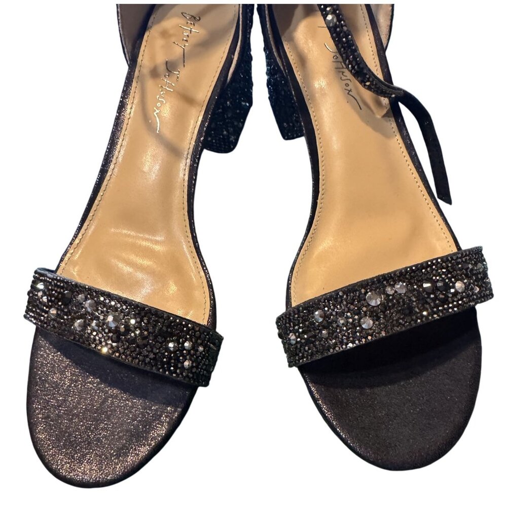 Betsey Johnson Womens Black Rhinestone-Embellished Ankle Strap Block Heel Sandal - Picture 4 of 7
